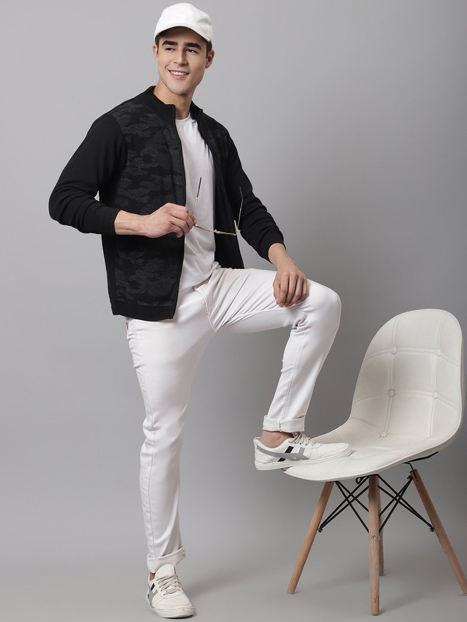 Cantabil Black Regular Fit Textured Sweater