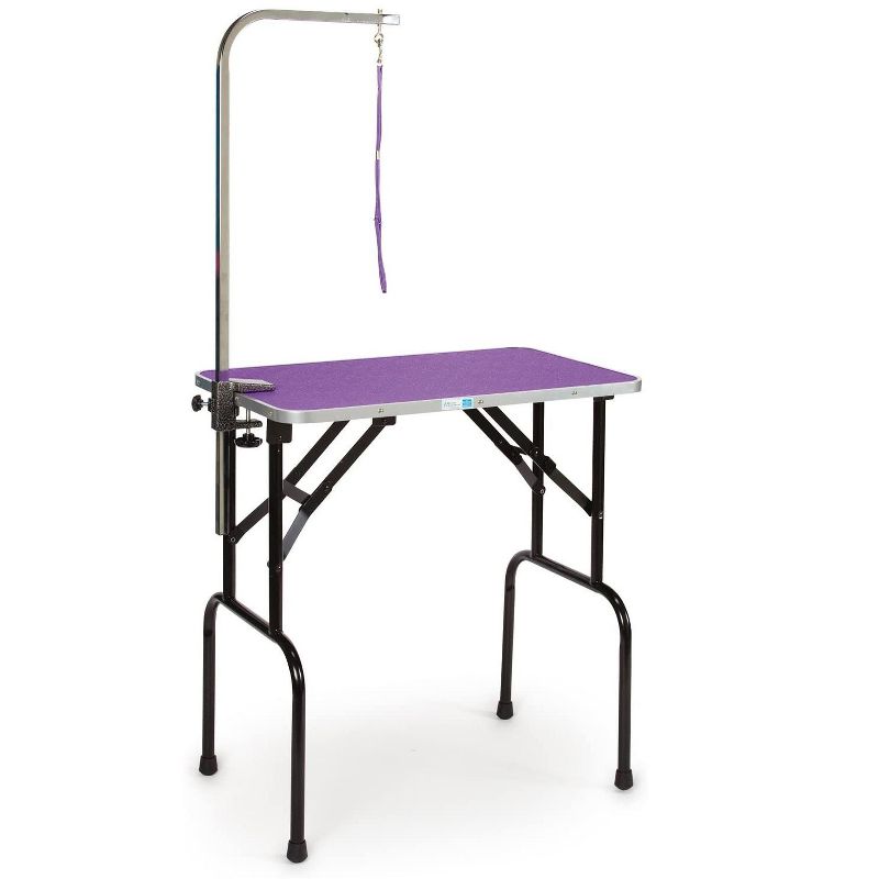 Master Equipment Portable Folding Nonslip Pet Grooming Table Kit and Adjustable Arm with 18 Inch Leash, Purple Finish