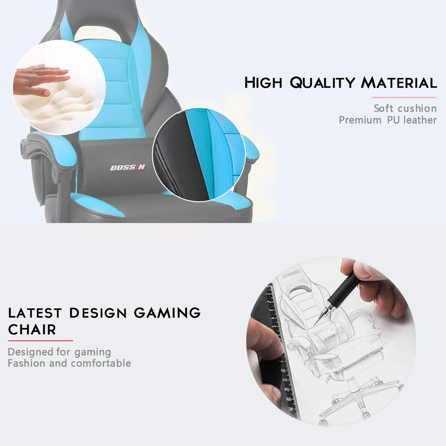 Gaming Chair, Racing Style Computer Desk Chair Padded Armrests Ergonomic Lumbar Support Adjustable Height