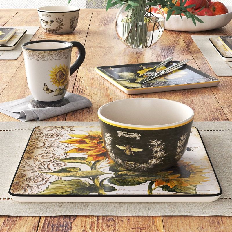 10.5" 4pk Ceramic Square French Sunflowers Dinner Plates - Certified International