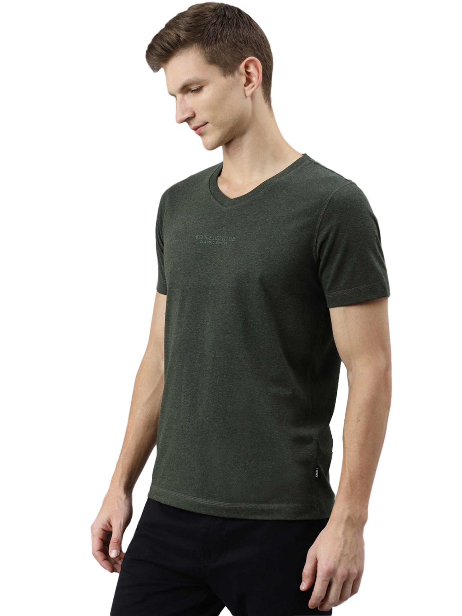 Woods Olive Melange V-Neck T-Shirt