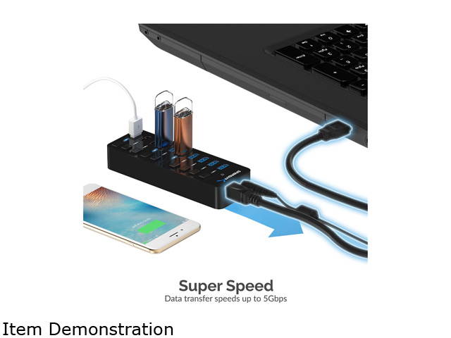 Sabrent 36W 7-Port USB 3.0 Hub with Individual Power Switches and LEDs (HB-BUP7)