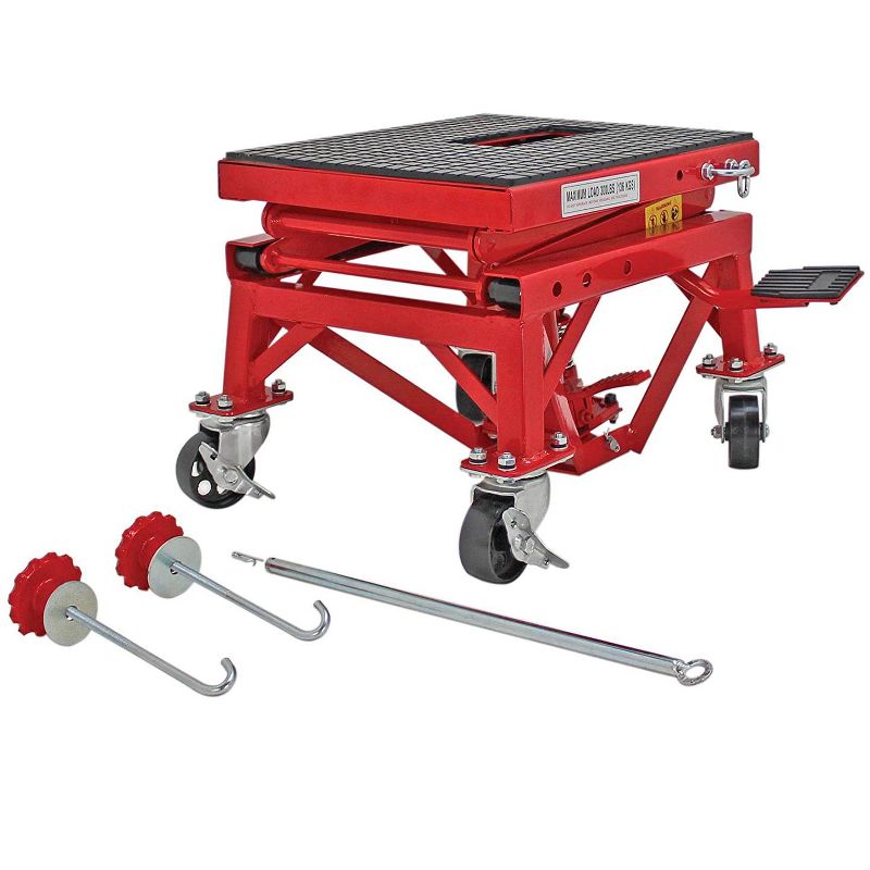 Extreme Max 5001.5083 Hydraulic Motorcycle Bike Lift Table with 300 Pound Weight Capacity and Non Marking Rubber Tabletop, Red