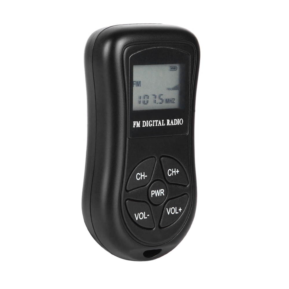 KDKA-600 Mini FM Stereo Radio Portable Digital DSP Receiver with 1.15 Inch LCD Display Screen Lanyard 60-108MHz Receiving Frequency Black