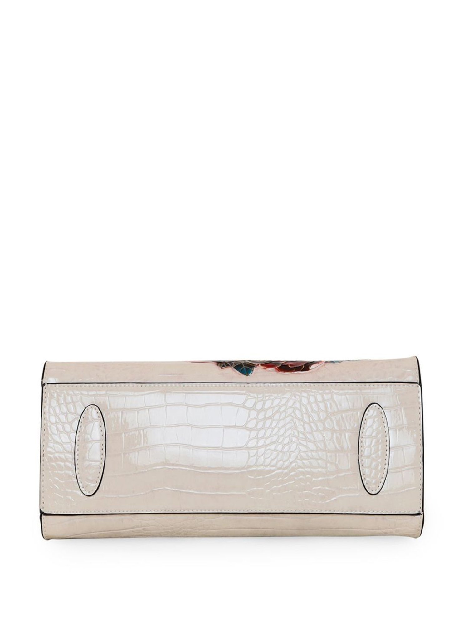 Esbeda Glossy Flower Beige PU Textured Handbag