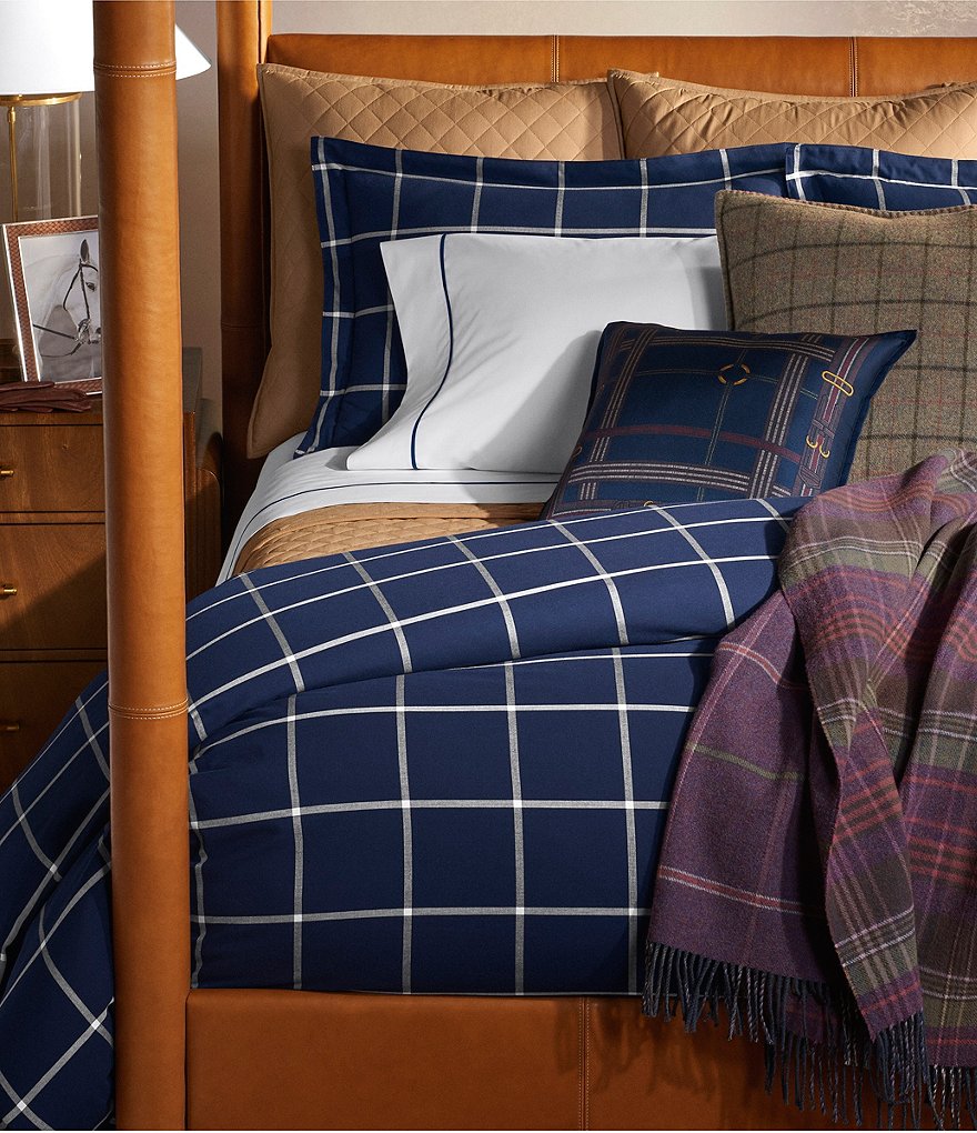 Ralph Lauren Modern Equestrian Windowpane Cotton & Cashmere Duvet Cover