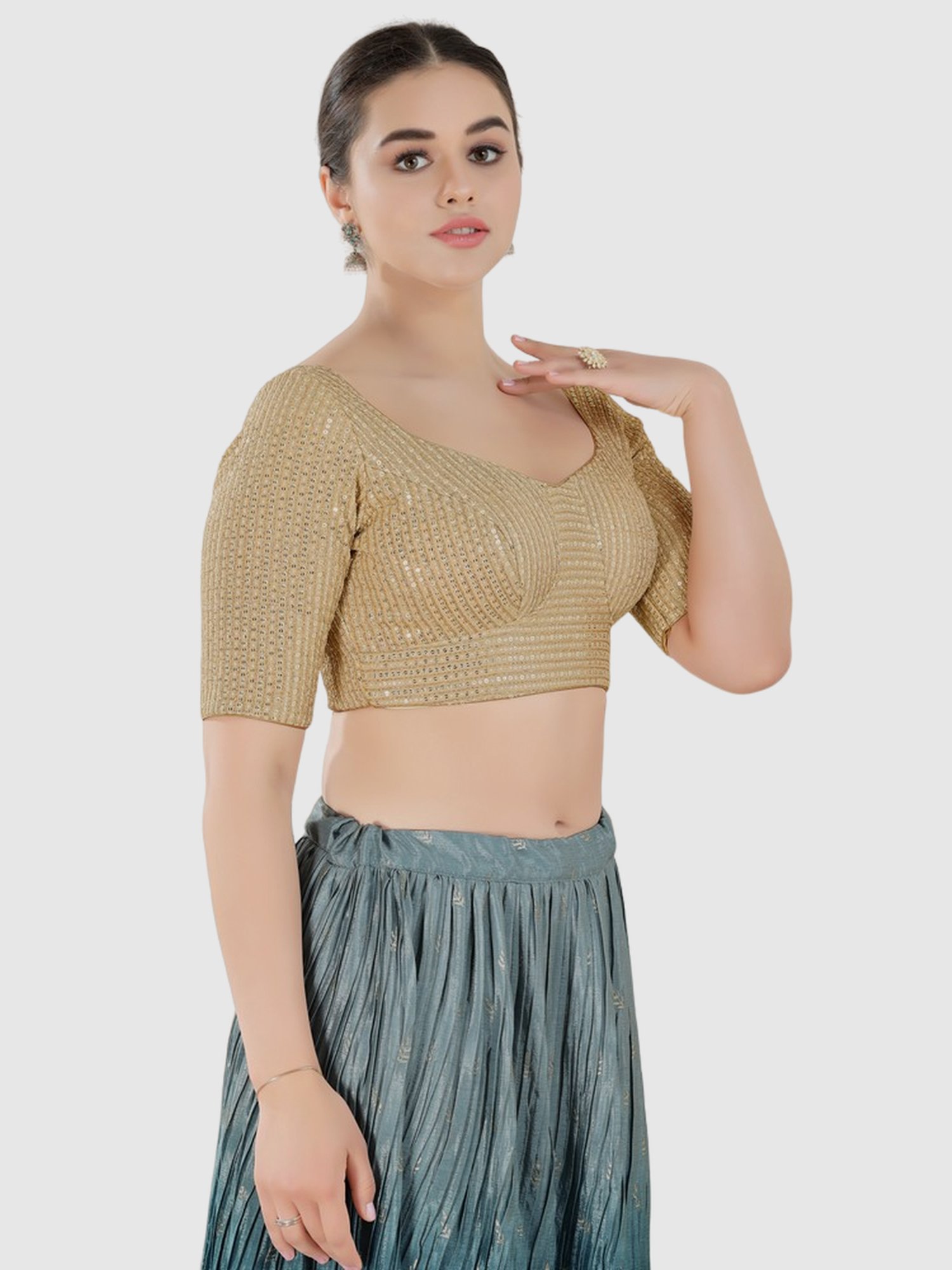 Salwar Studio Beige Embellished Blouse