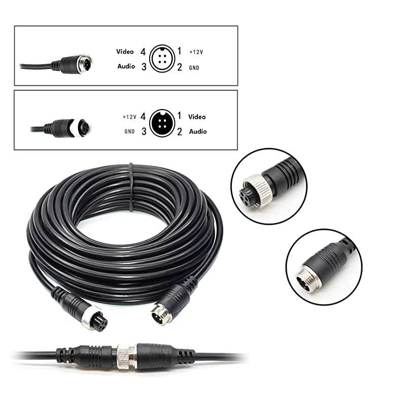 16FT 5M Car Video Extension Cable 4Pin Aviation Waterproof Shockproof for CCTV Rearview Camera Truck Trailer Camper Bus Motorhome Vehicle Backup Monitor System