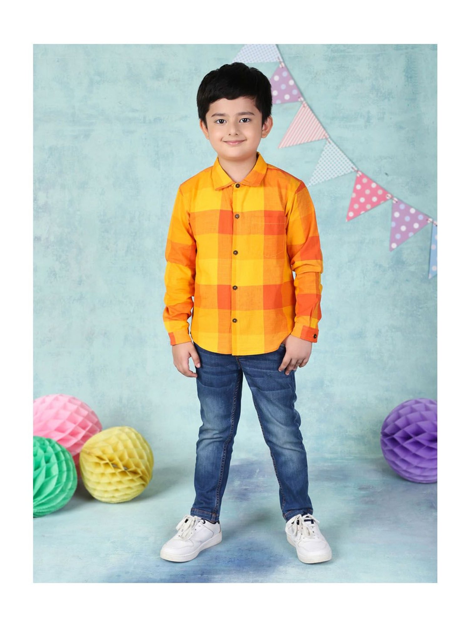 Fabindia Kids Yellow & Orange Checks Shirt
