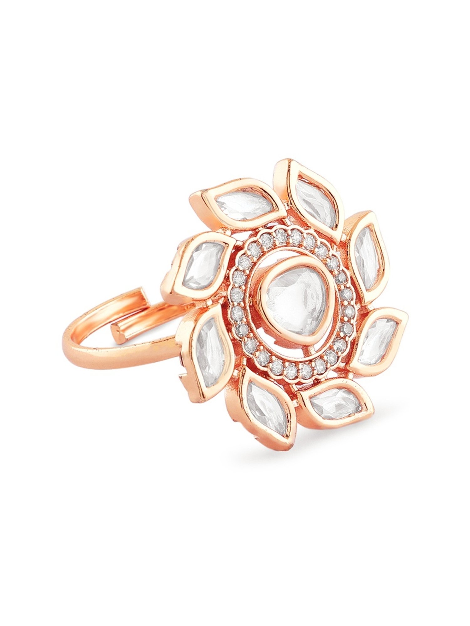 Zaveri Pearls Rose Gold Tone Dazzling Cubic Zirconia Embellished Brass Adjustable Ring-ZPFK17187