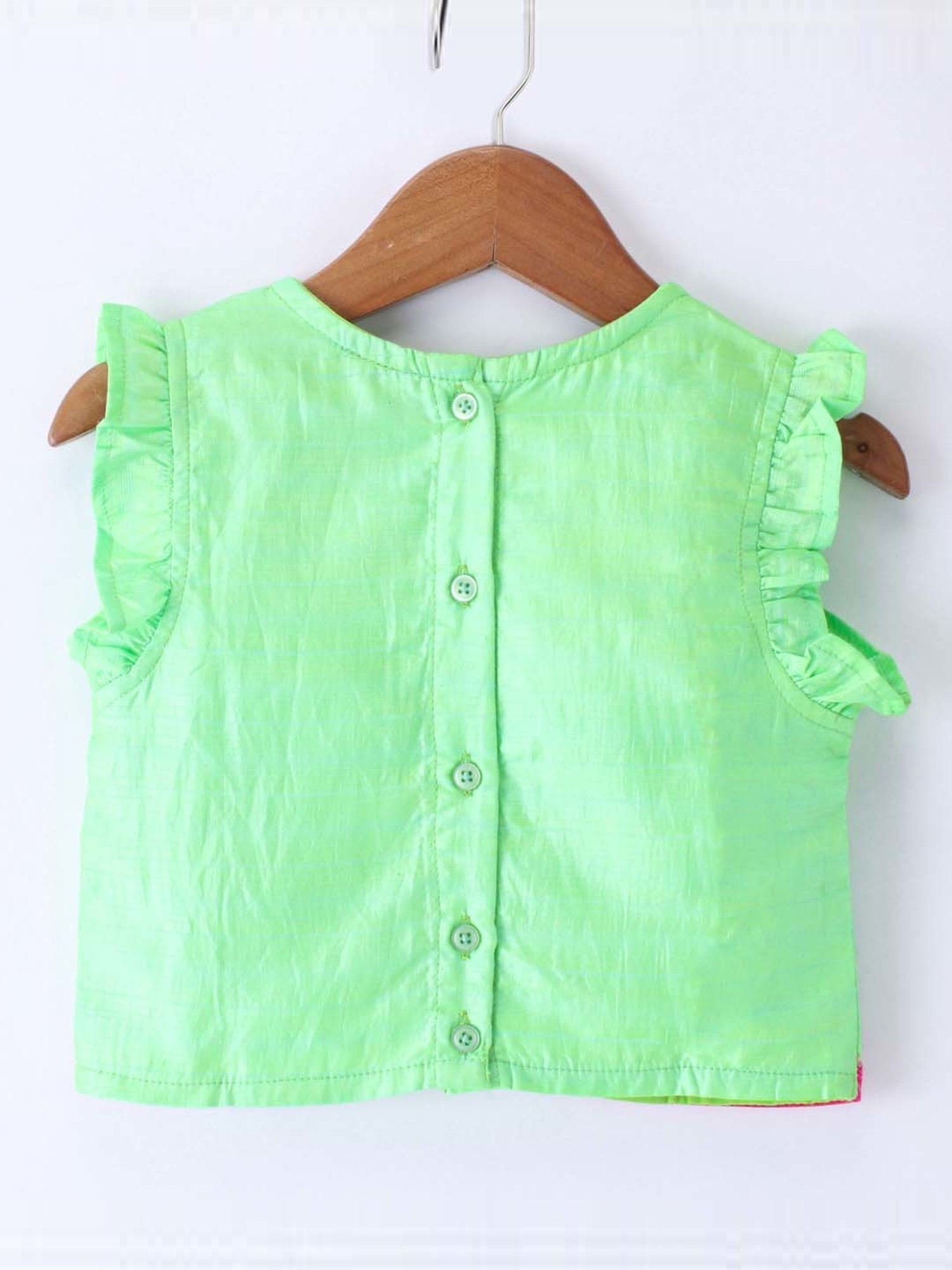 TWISHA Kids Green & Pink Embroidered Top Set