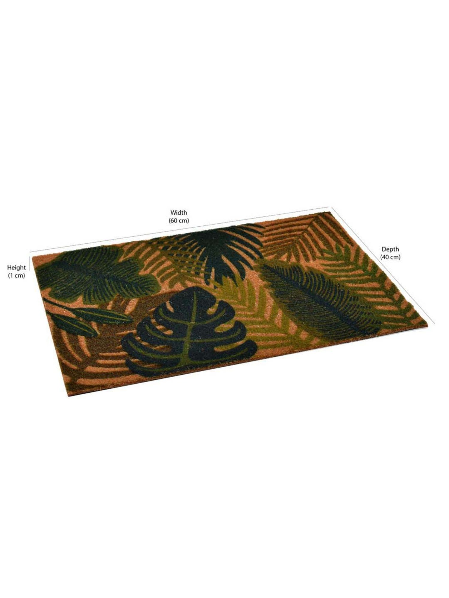 @home Green Polyester Tropical Leaves Design Anti-Slip Door Mat