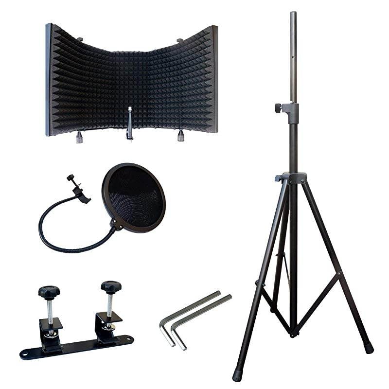 SF101KIT Recording Studio Microphone Isolation Shield with Tripod Stand 4ft to 6ft 6 Height Adjustable Stand Compatible wBlue Yeti AT2020 AKG Rode Microphones EXTRA LARGE