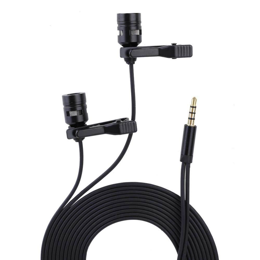 Zerone 3.5mm Stereo Microphone Dual-Head Lapel Tie Clip Microphone for Smartphone, PC and Mac