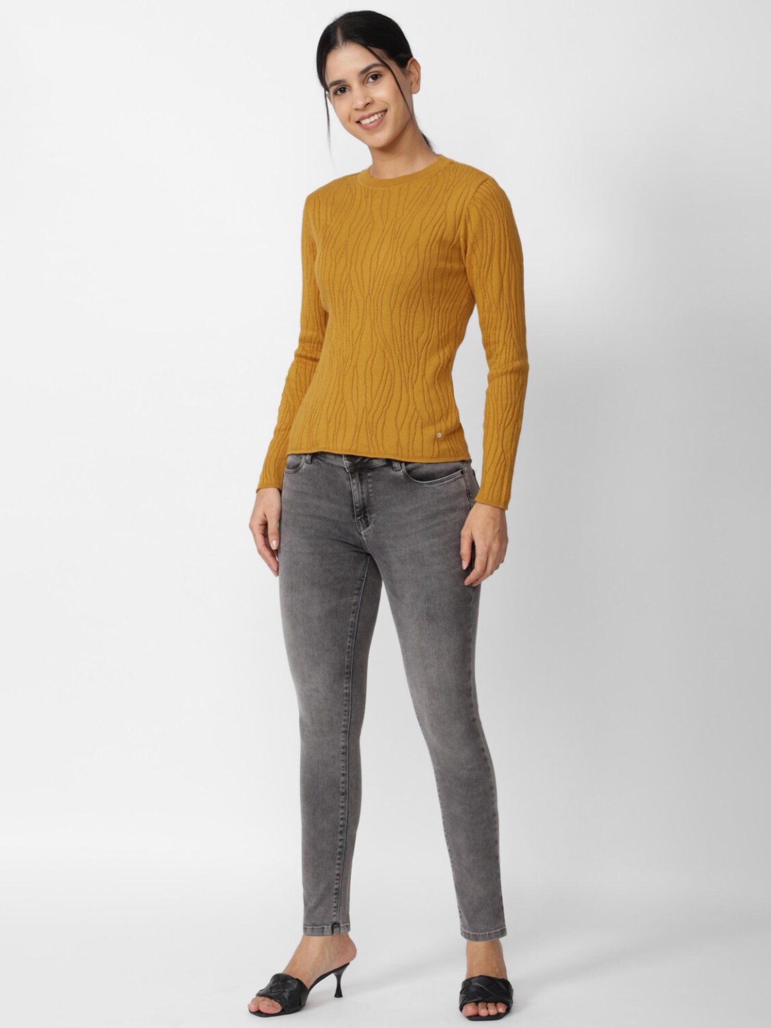 Van Heusen Yellow Cotton Self Pattern Top