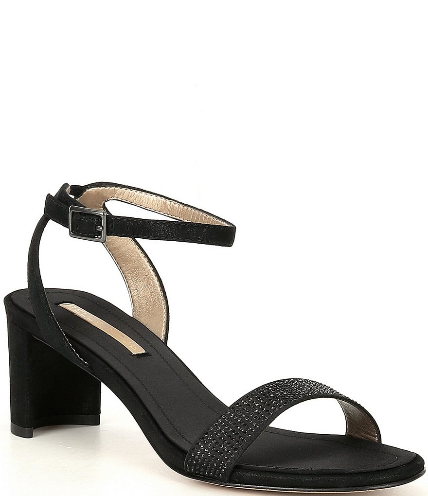 Pelle Moda Moira Metallic Suede Crystal Embellished Ankle Strap Dress Sandals