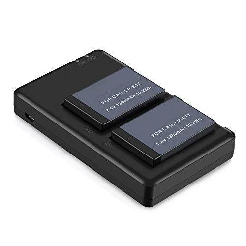 2 Pack LPE17 New Upgraded Battery 74V1380mAh and Rapid Dual USB Charger for  EOS RP Rebel SL2 SL3 T6i T6s T7i M3 M5 M6 200D 77D 750D 760D 800D Digital SLR Camera