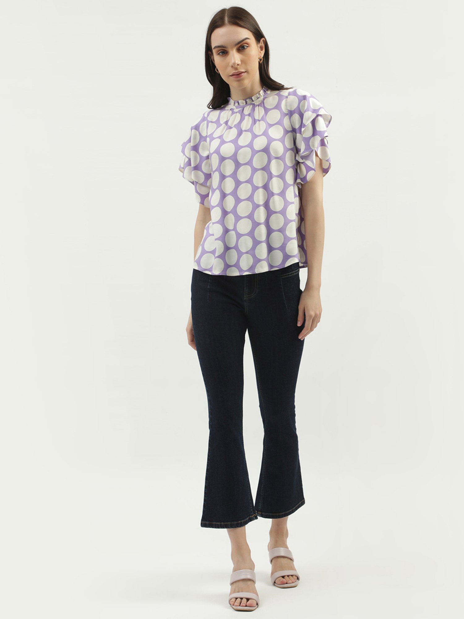 United Colors of Benetton Purple & White Polka Dot Top