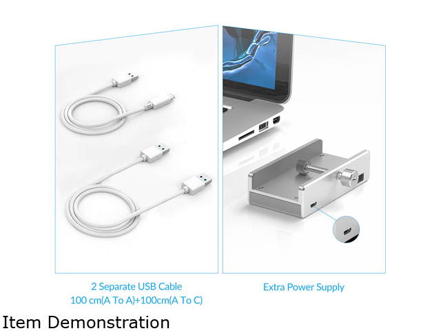 ORICO MH2AC-U3 Aluminum 2 Ports USB 3.0 Clip-type HUB With SD Card Reader For Desktop Laptop Clip Range 10-32mm With 4.95FT ( 1.5Meter) Date Cable - Silver
