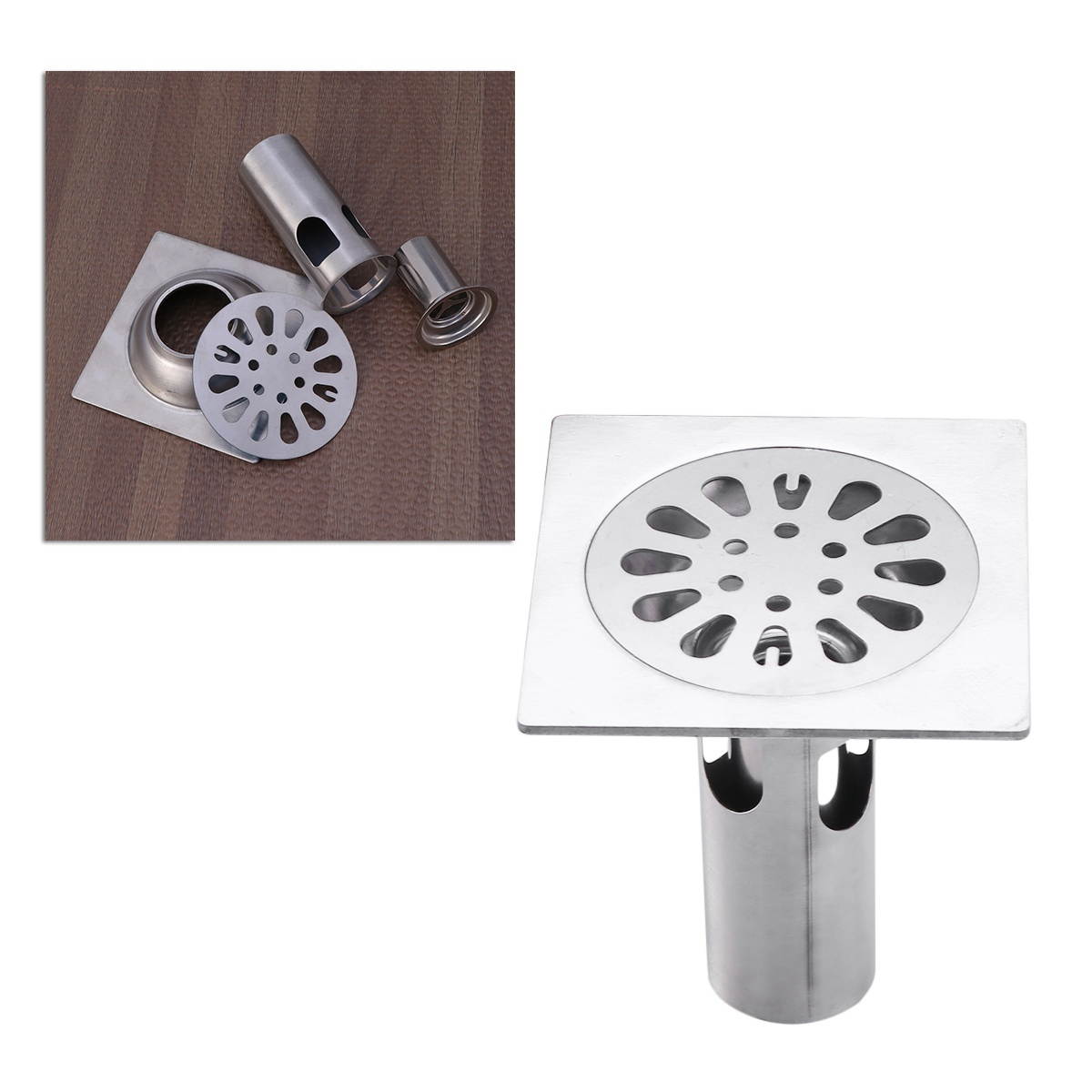 Fashion Bathroom Drain Cover Durable Stainless Steel Shower Drain Cap with Lid for Floor Laundry Kitchen Bathroom(Random Pattern)
