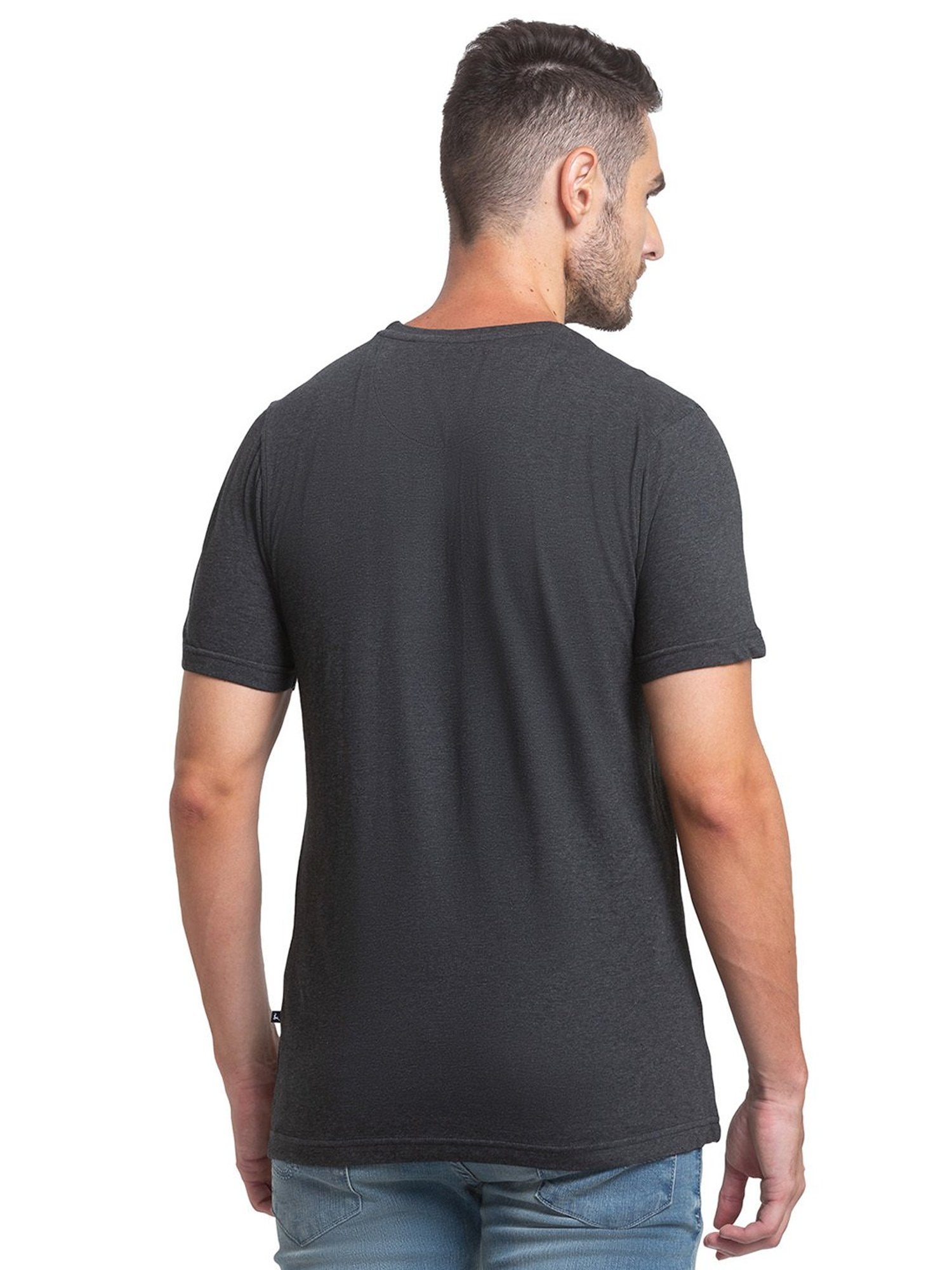 Parx Dark Grey Regular Fit Printed Crew T-Shirt