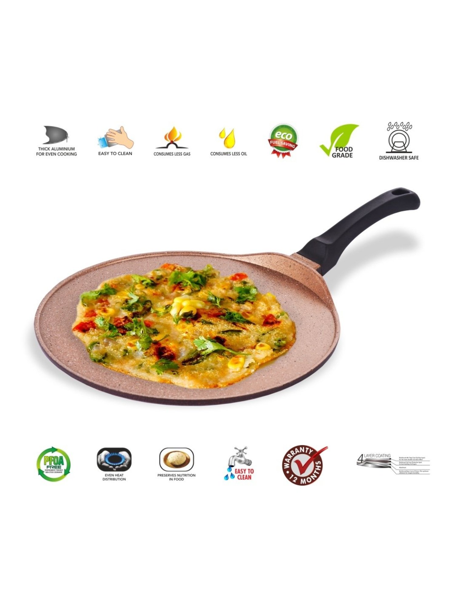 Sumeet Granite Finish NonStick Die Cast 4mm Thick Dosa Tawa  - 30.5 cm (Peach Color)]