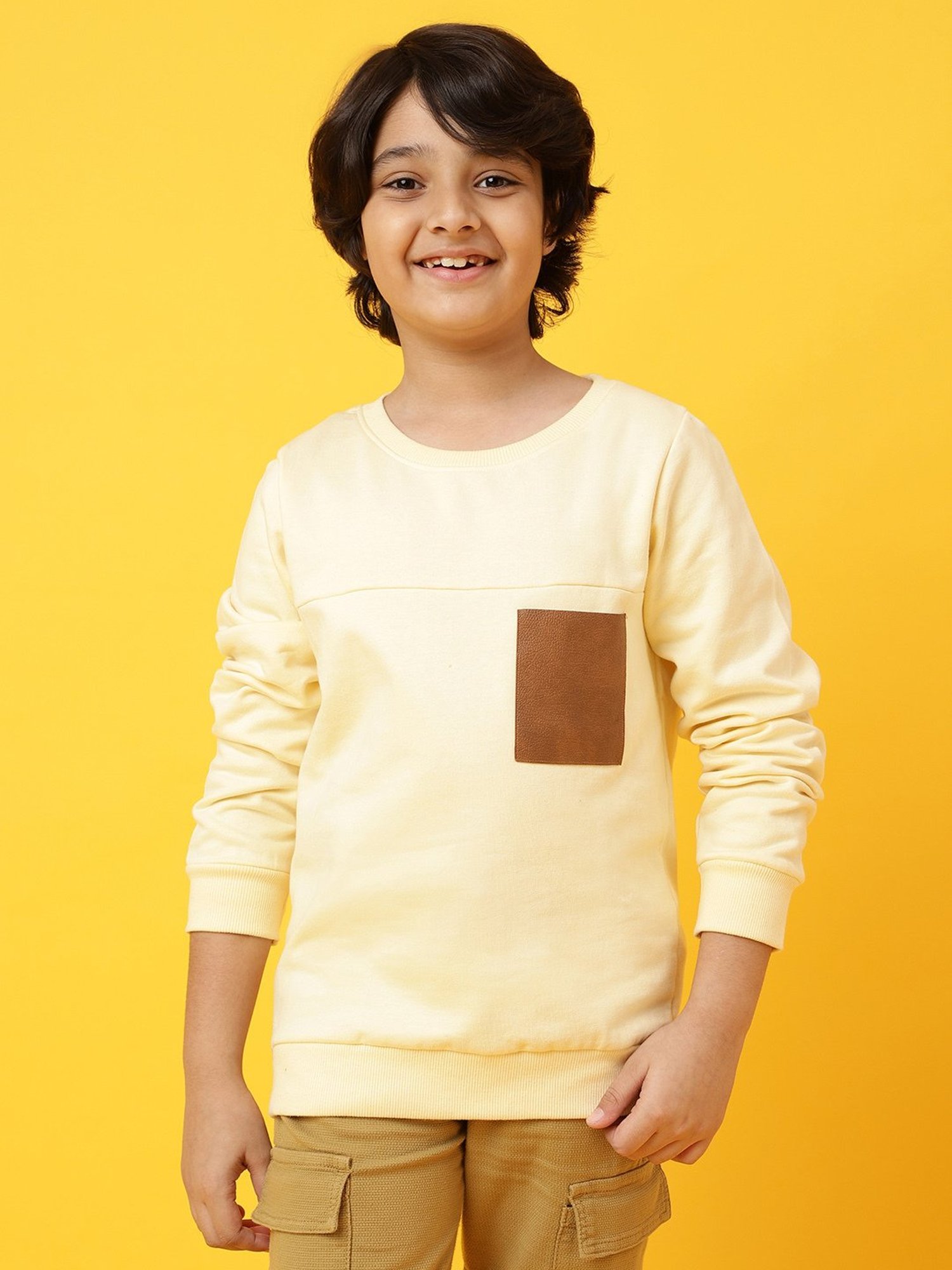 Tales & Stories Kids Cream Solid Sweatshirt