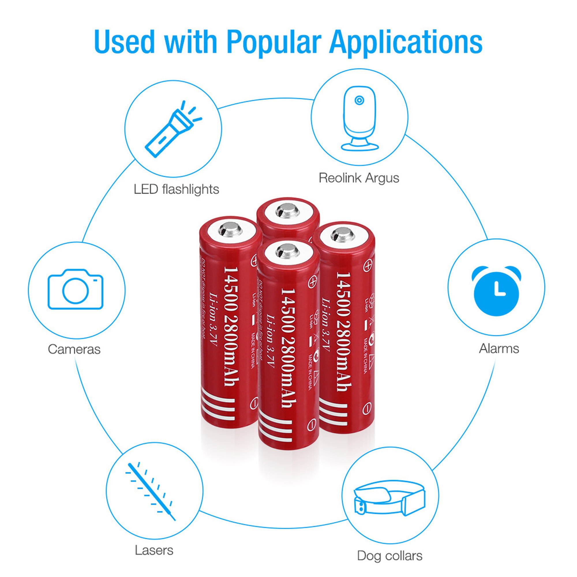 4 piece 2800mAh 14500 3.7V Li-ion Rechargeable Batteries for Torch Camera Flashlight