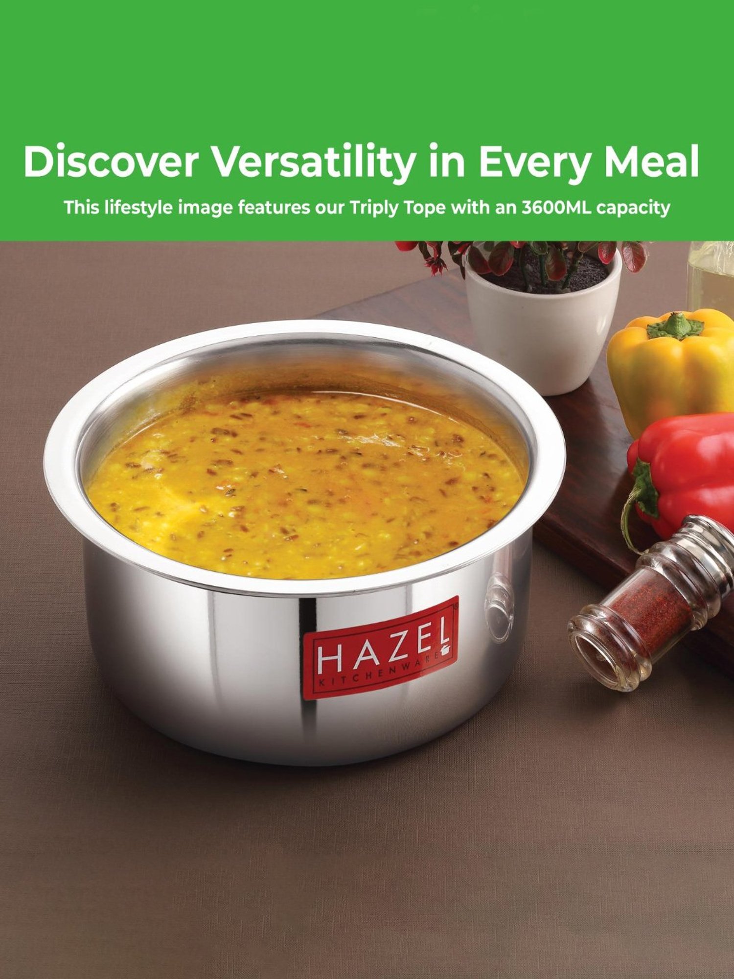 HAZEL Triply Stainless Steel Induction Bottom Tope, 4.6 Litre, 23 cm