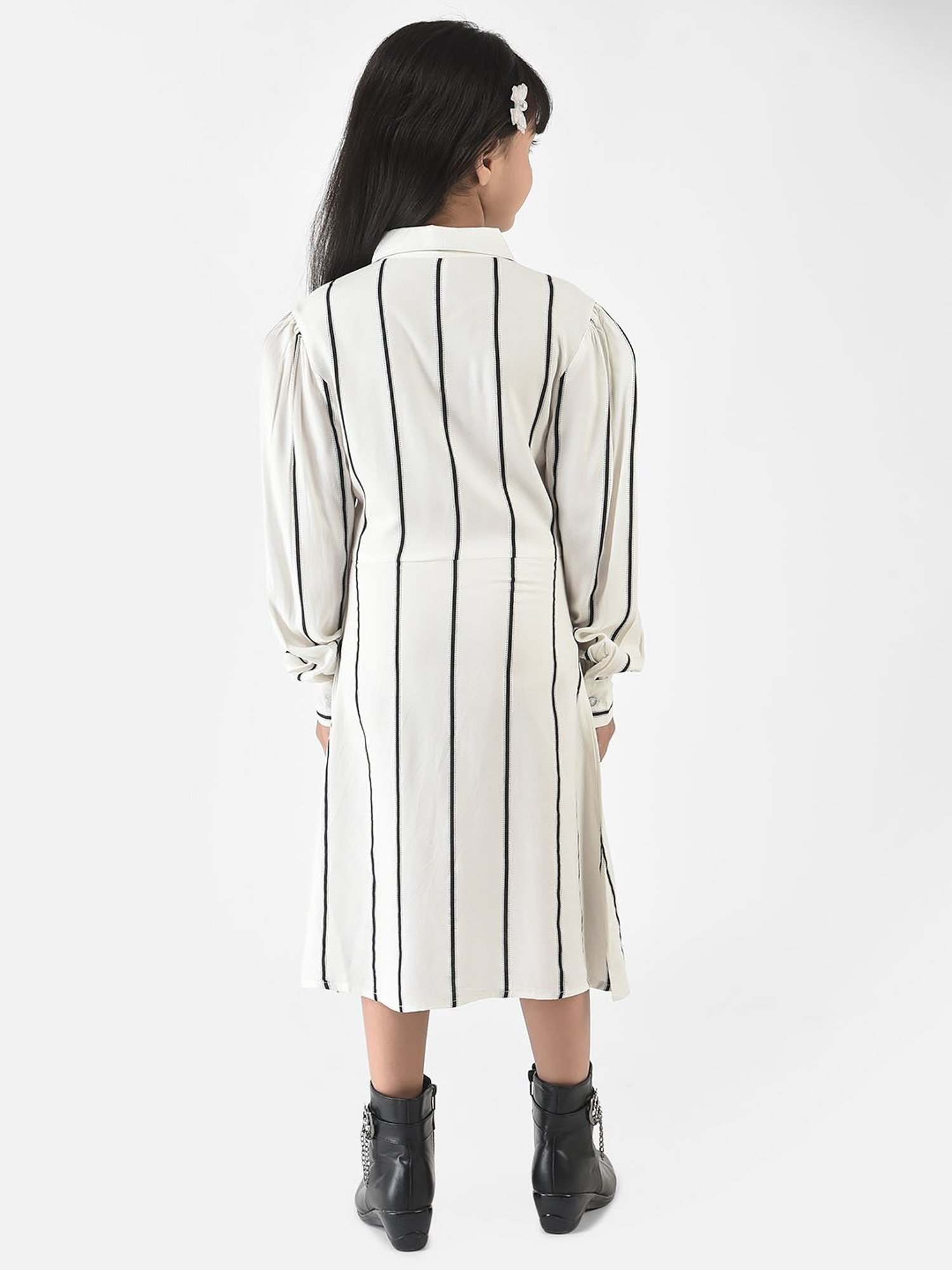 Crimsoune Club Kids Off White Striped Full Sleeves Dress