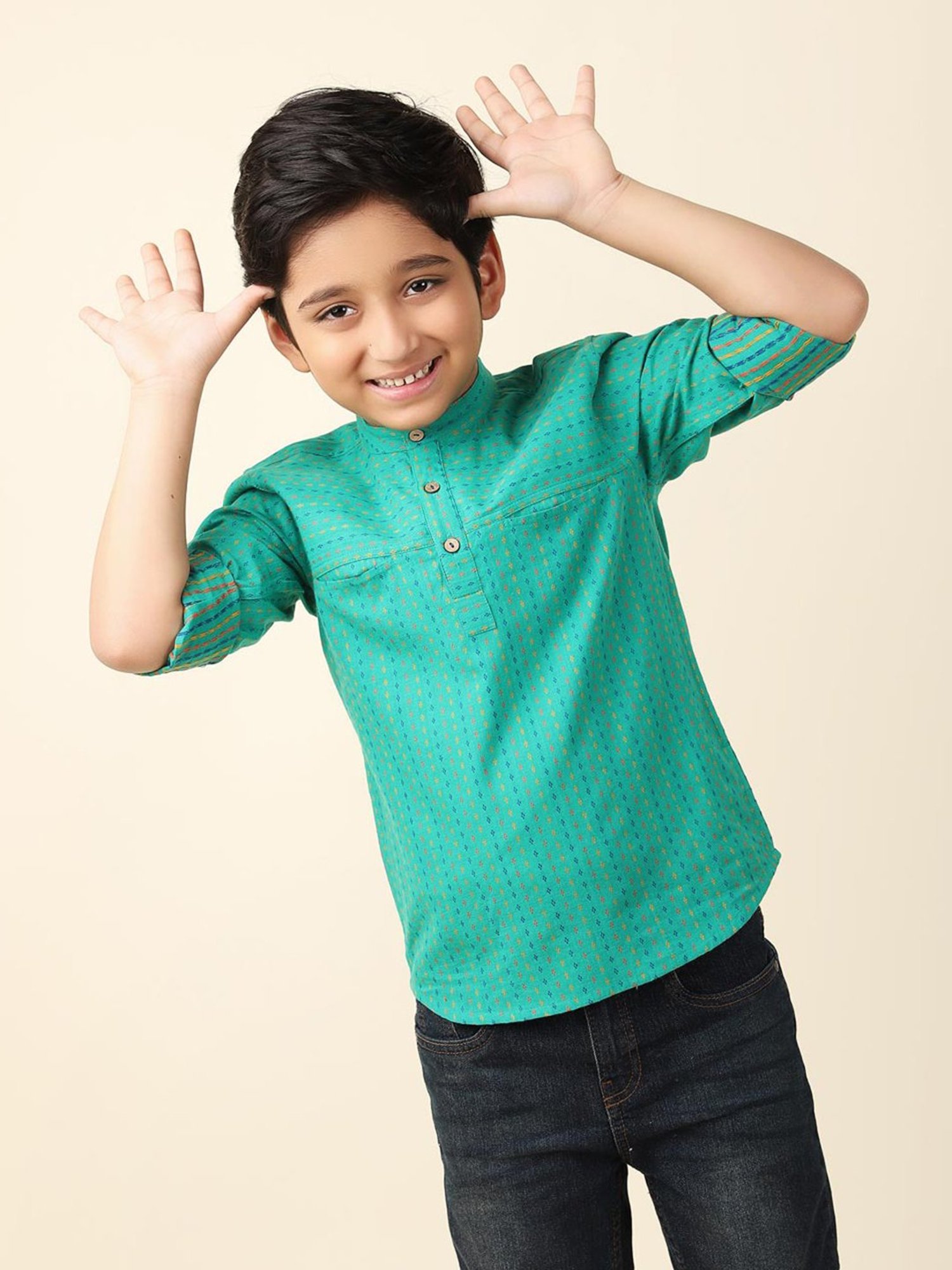 TABARD Kids Red Printed Full Sleeves Kurta