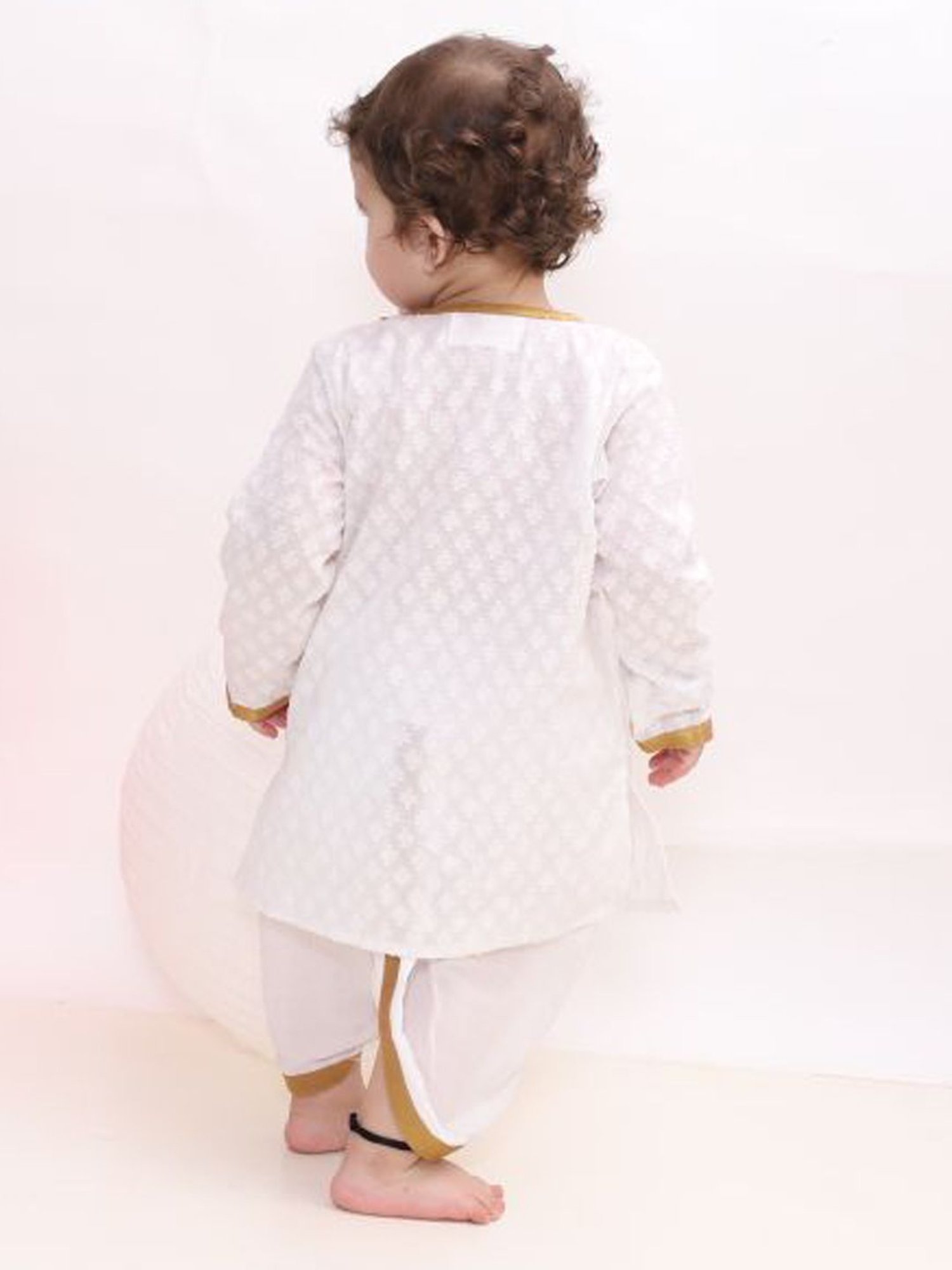 Little Bansi Kids White Cotton Embellished Kurta Set