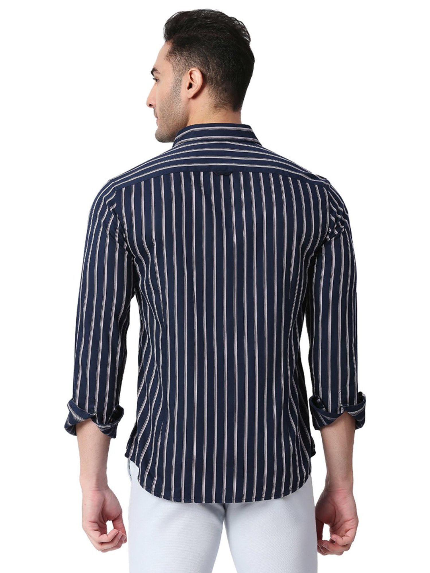 Basics Navy Slim Fit Striped Shirt