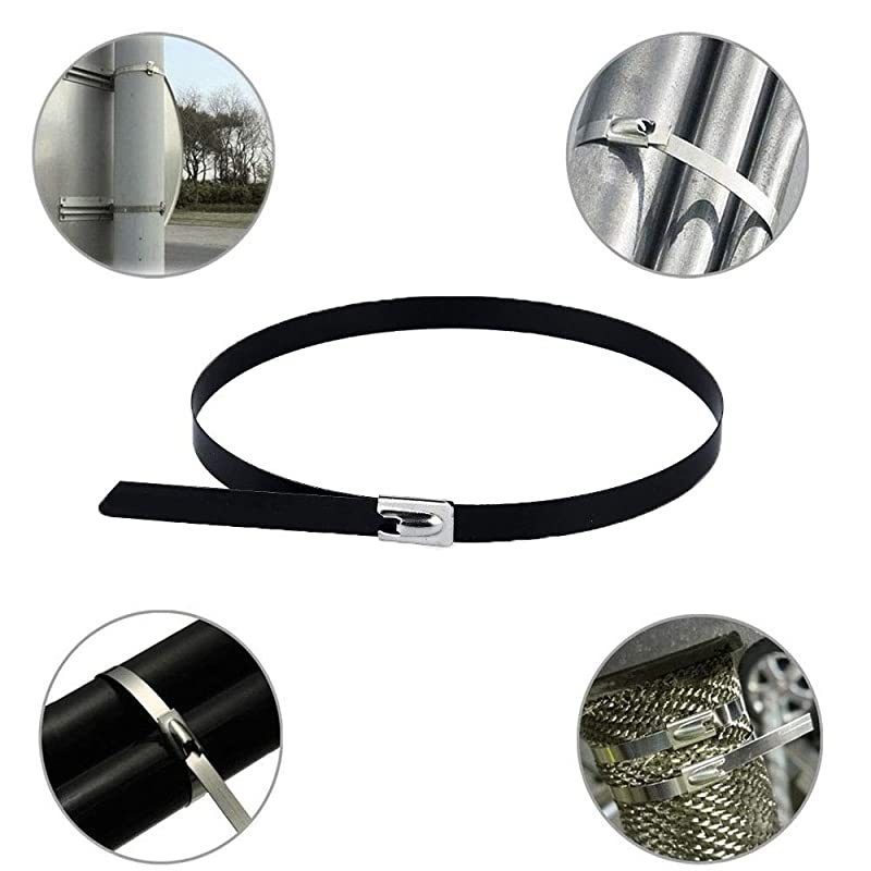 30 Pcs Metal Zip Ties, Heavy Duty Multi-Purpose 304 Stainless Steel Exhaust Wrap Strap Coated Self Locking Cable Zip Ties (7.9 Inch)