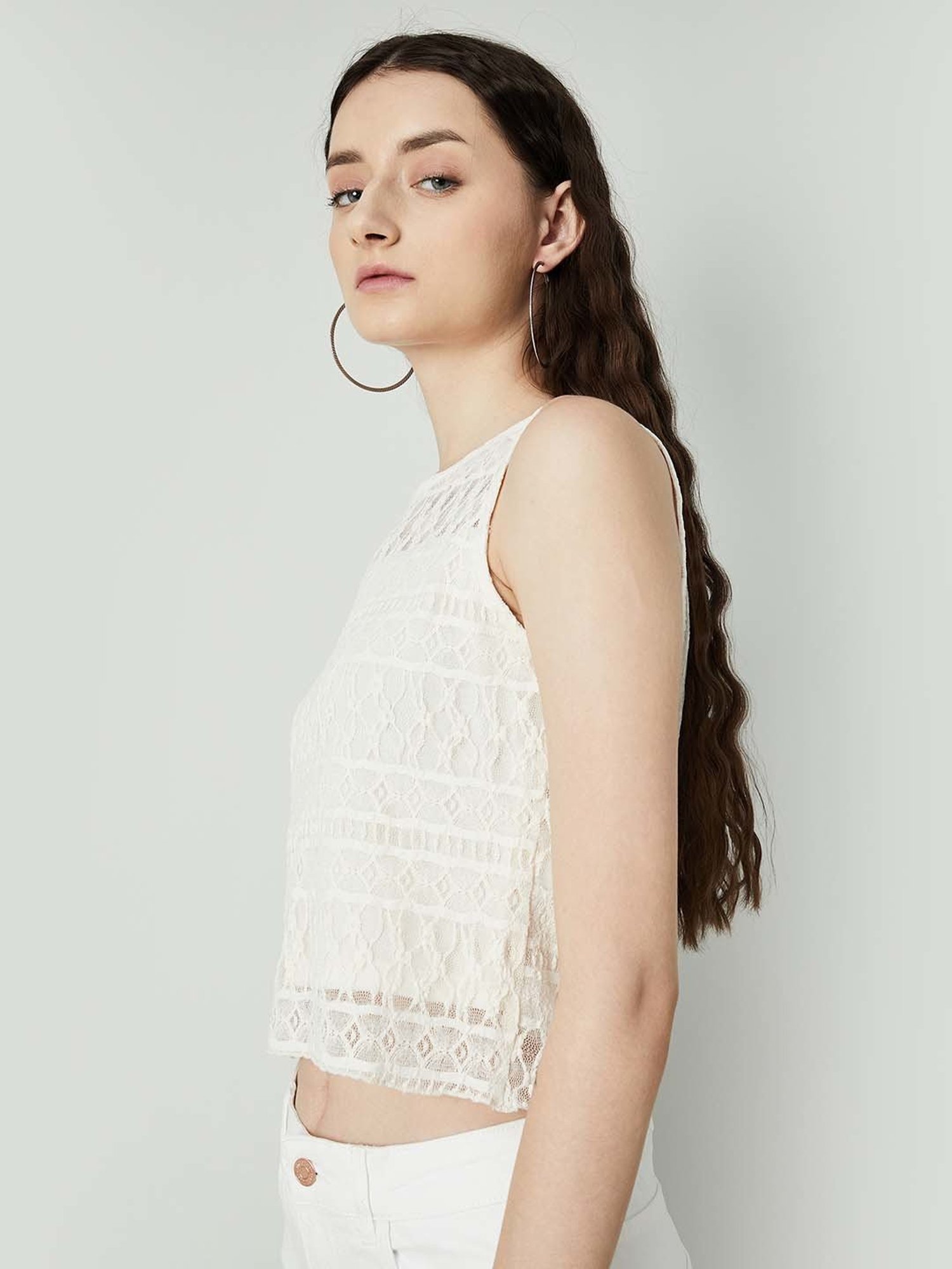 Ginger by Lifestyle Off-White Self Pattern Top