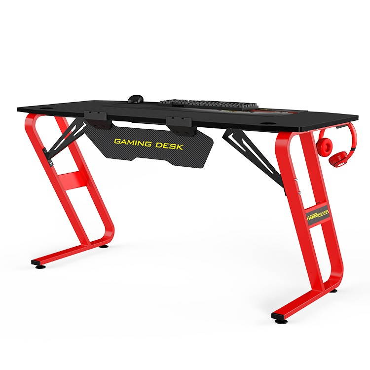 NEO Ergonomic 55Inch Gaming Desk - 55" Z Shaped Home Office PC Computer Gaming Table with Cup Holder Headphone Hook & 2 Cable Management Holes