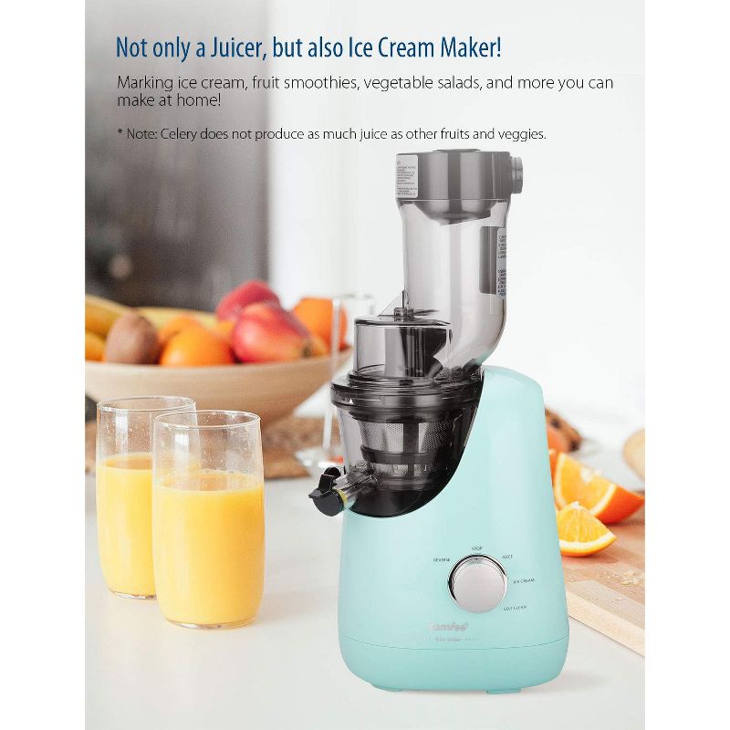 Comfee' BPA Free Masticating Juicer Extractor Food Processor w/ Ice Cream Maker Function, Mint Green