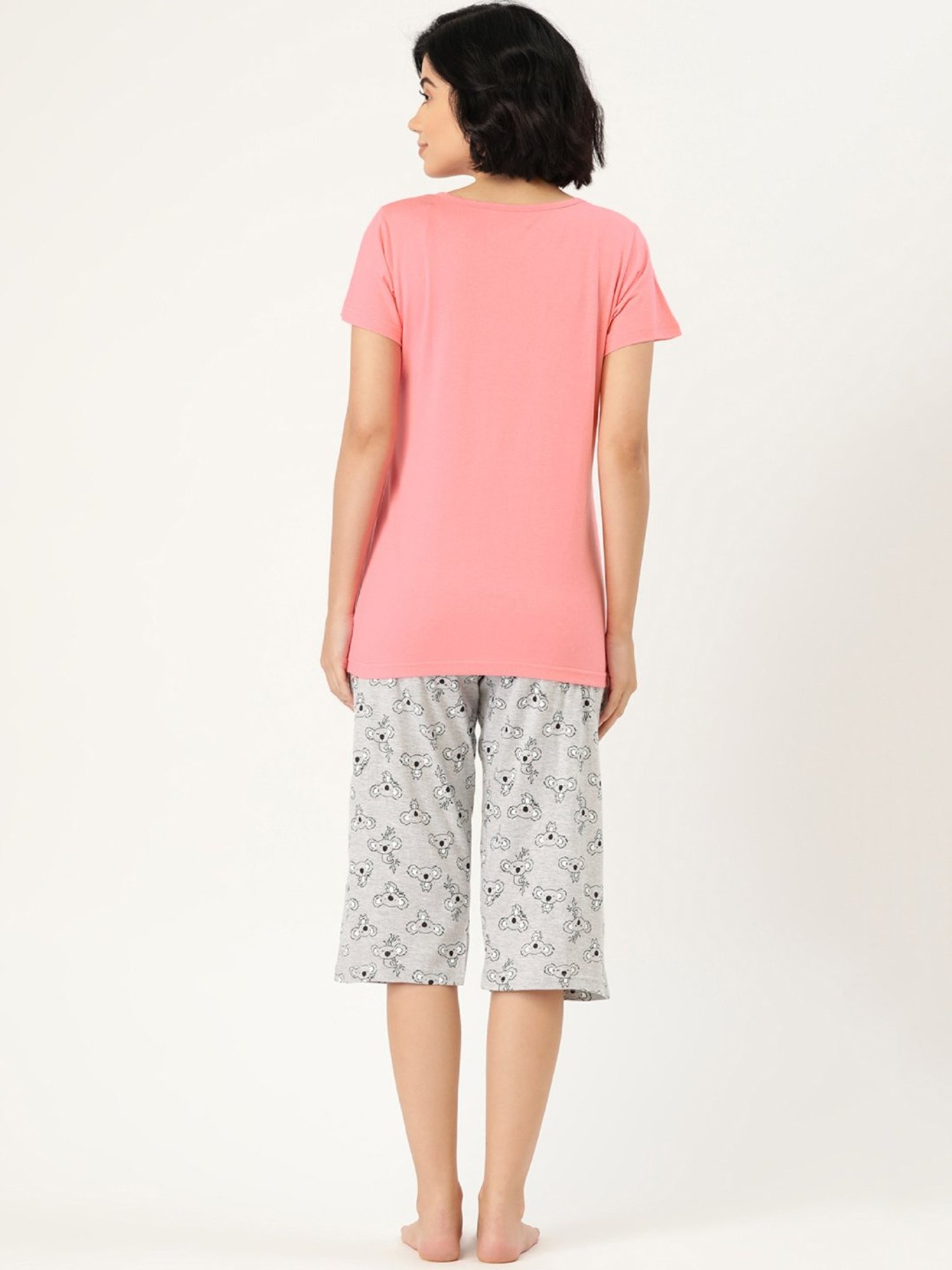 Clt.s Pink & Grey Printed T-Shirt With Capris