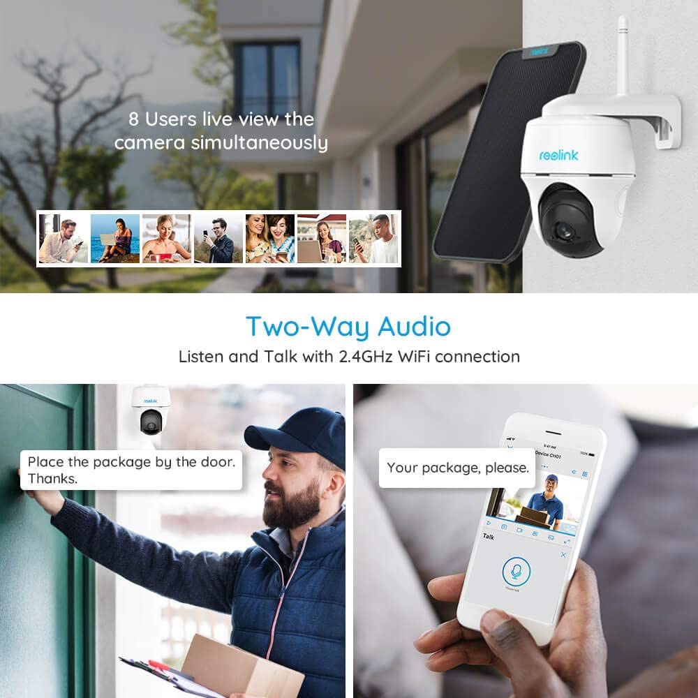 Reolink Pan Tilt Outdoor Rechargeable Battery/Solar Powered Security Camera 1080p WiFi IP Camera, Color Night Vision PIR Motion Alert, Work with Google Assistant, Argus PT with Black Solar Panel