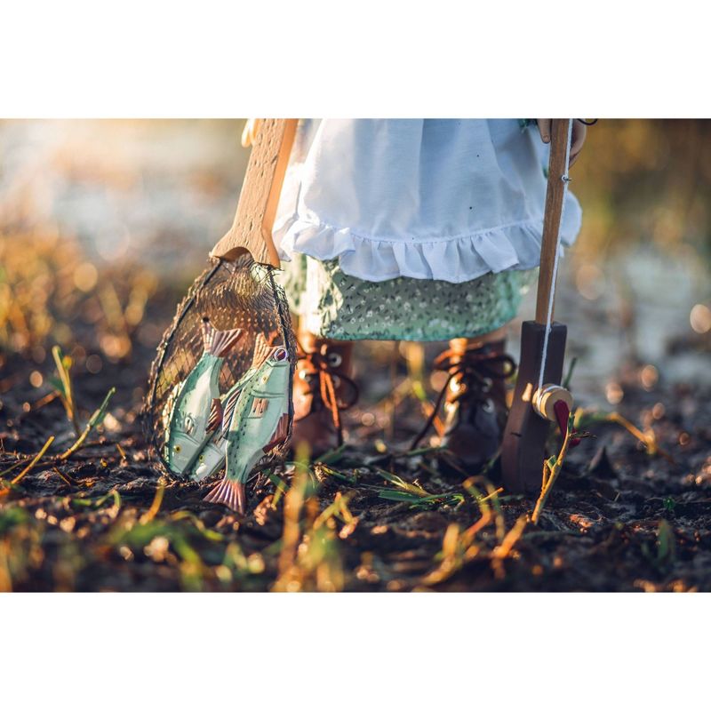 The Queen's Treasures 18 Inch Doll Fishing Adventure Accessories, Pole, Net, Wood Creel, Pail, 3 Fish