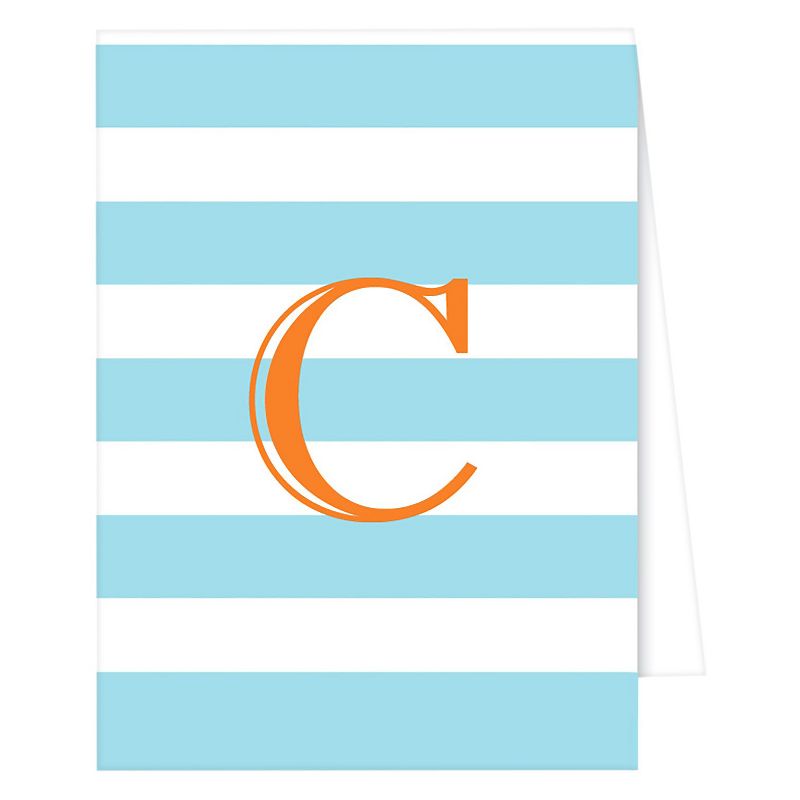 "C" Monogram Cabana Stripe Note Cards Light Blue