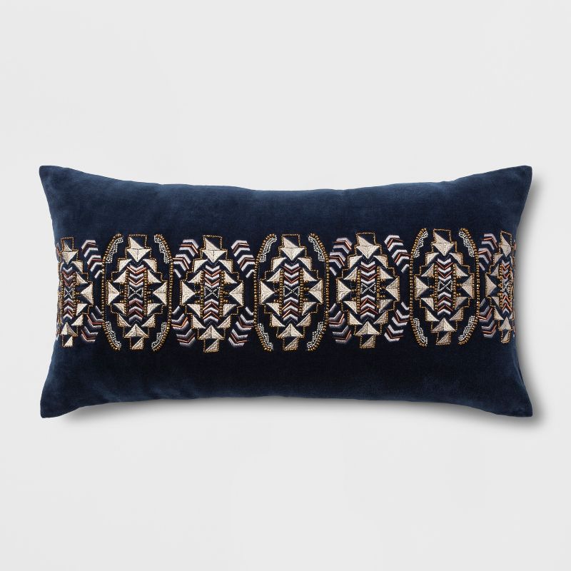 Geometric Decorative Filled Oversize Lumbar Throw Pillow Indigo - Rizzy Home