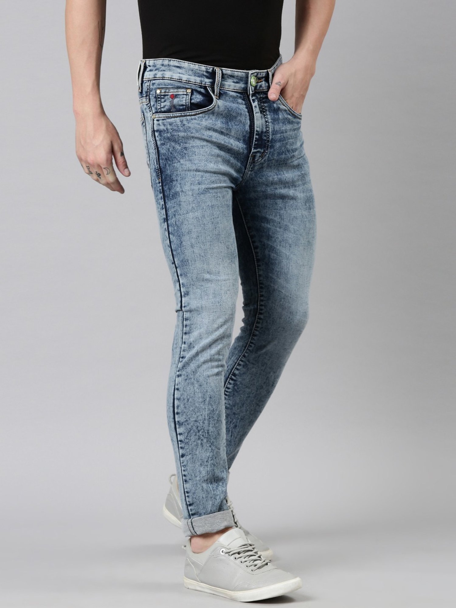 CINOCCI Carolina Blue Cotton Slim Fit Jeans