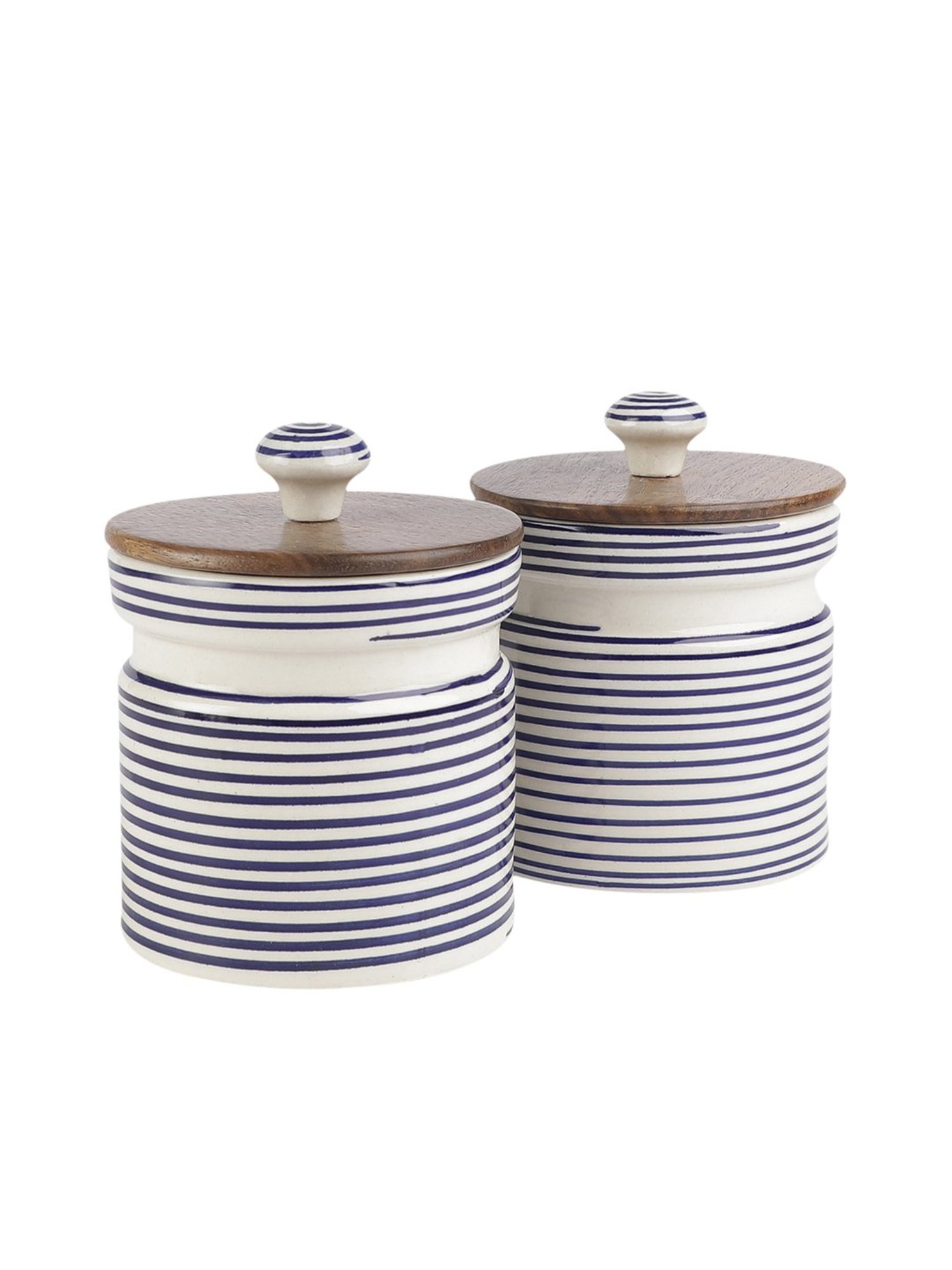 VarEesha Blue Ceramic Cylindrical Jars - Set of 2