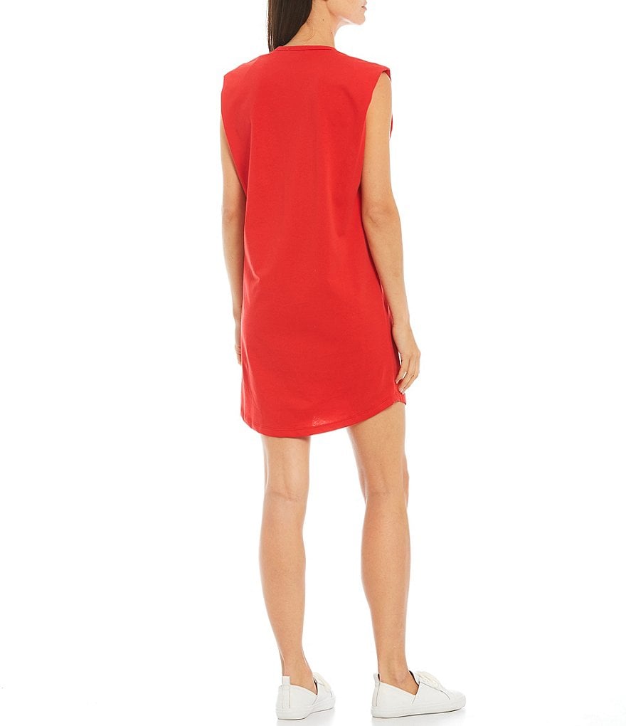 Gibson & Latimer Shoulder Pad Crew Neck Sleeveless Knit Cotton Dress