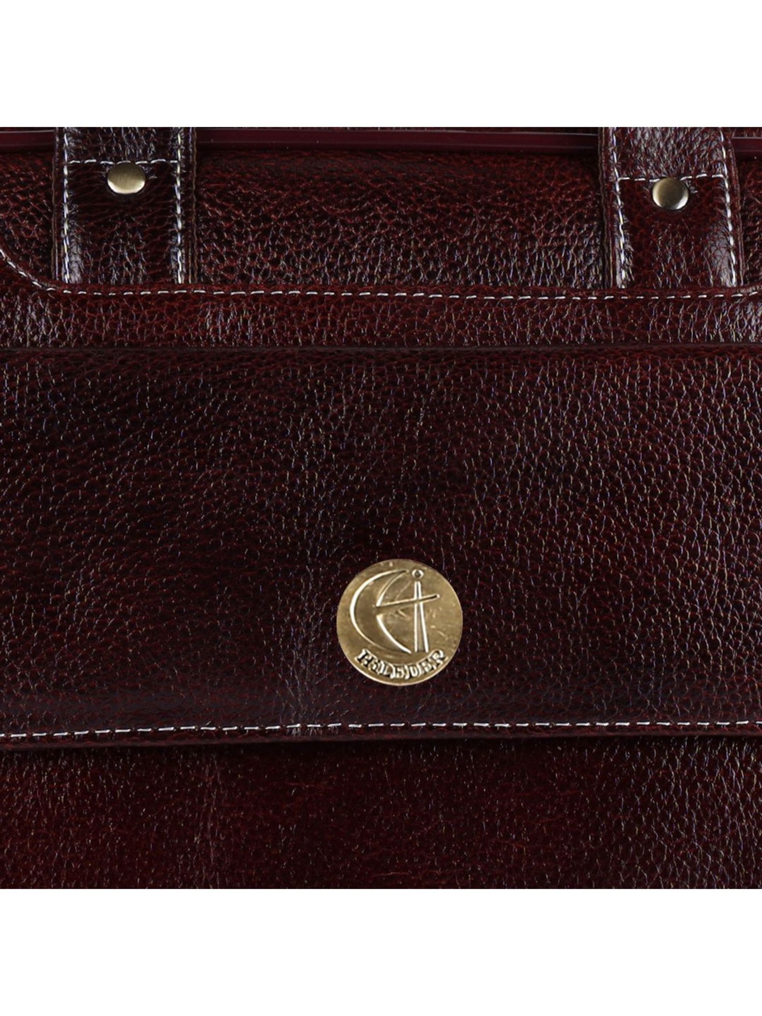 HiLEDER 100% Pure Genuine Leather  Spacious Briefcase Laptop Messenger Travel Office Bag, Brown