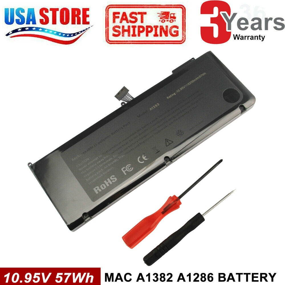 New A1382 Battery For Apple A1286 i7 Early 2011 Mid 2012 Unibody MacBook Pro 15"
