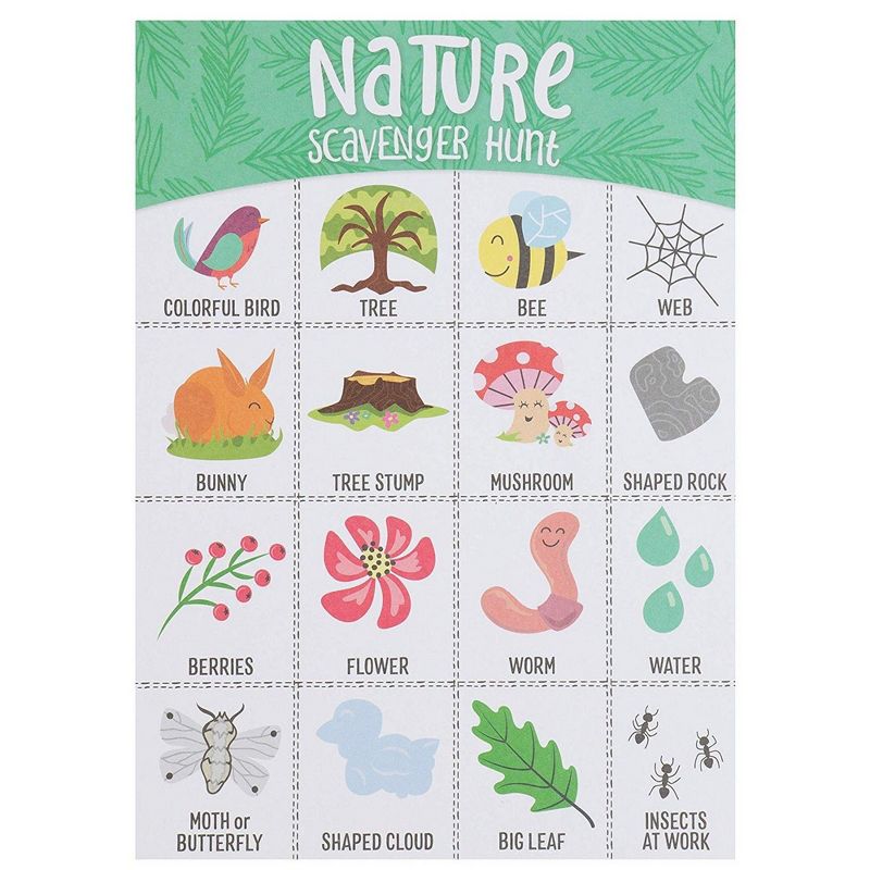 Juvale 50x Nature Scavenger Hunt Game Hunt Set for Kids Childrens Outdoor Game Cards