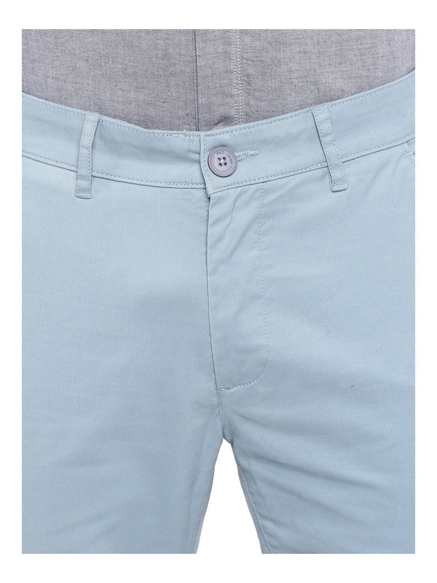 Red Chief Sky Blue Regular Fit Flat Front Trousers