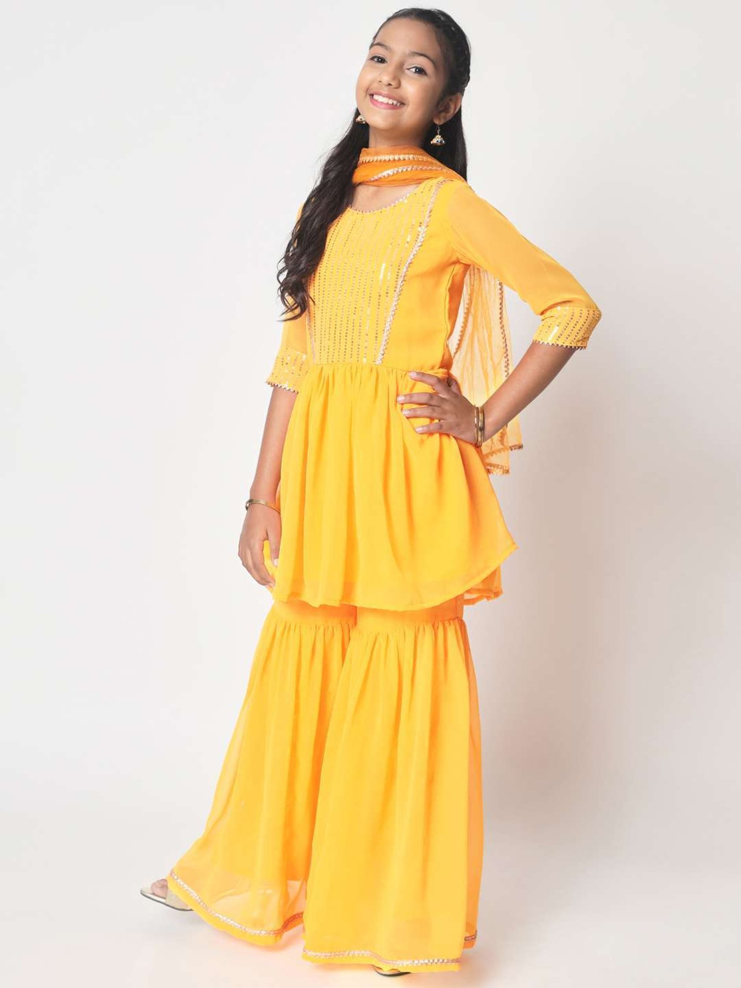 studiorasa Kids Yellow Embroidered Kurti Set